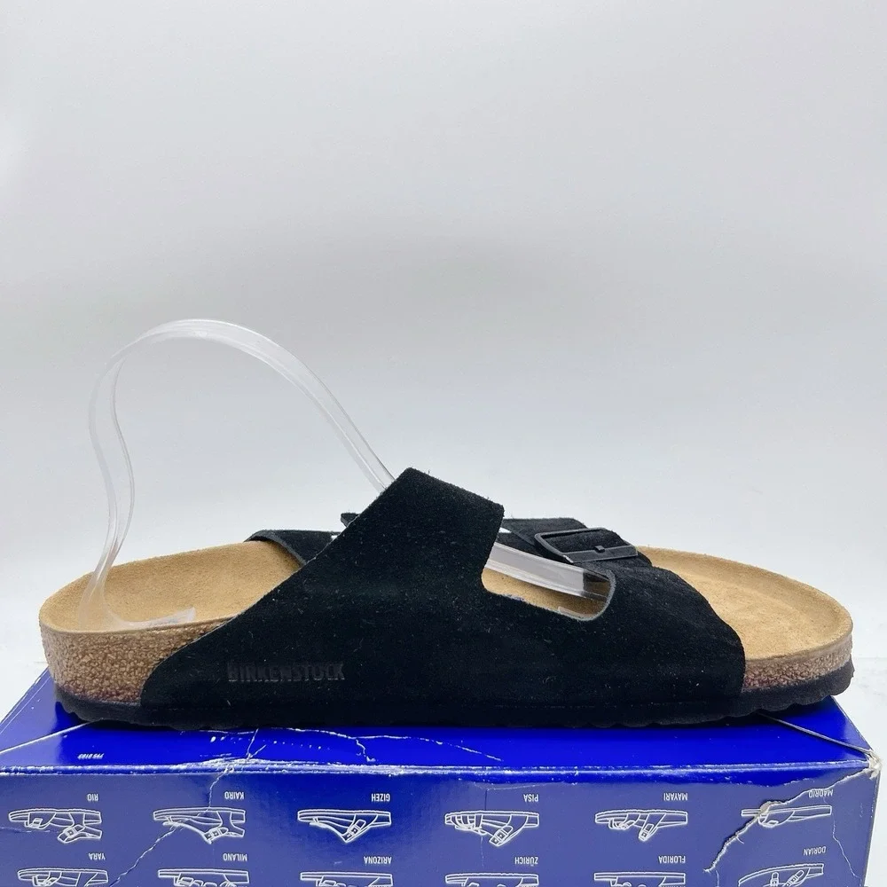 Birkenstock Arizona Soft Footbed Sandal Black Suede EU 45 Mens US 12- 12.5 Wide